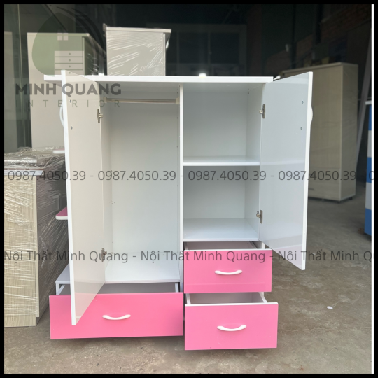 Tủ quần áo trẻ em trắng phối hồng TE0001