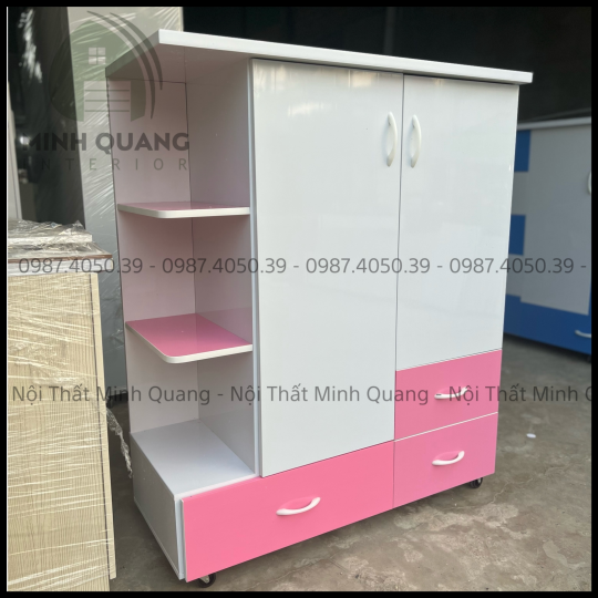 Tủ quần áo trẻ em trắng phối hồng TE0001