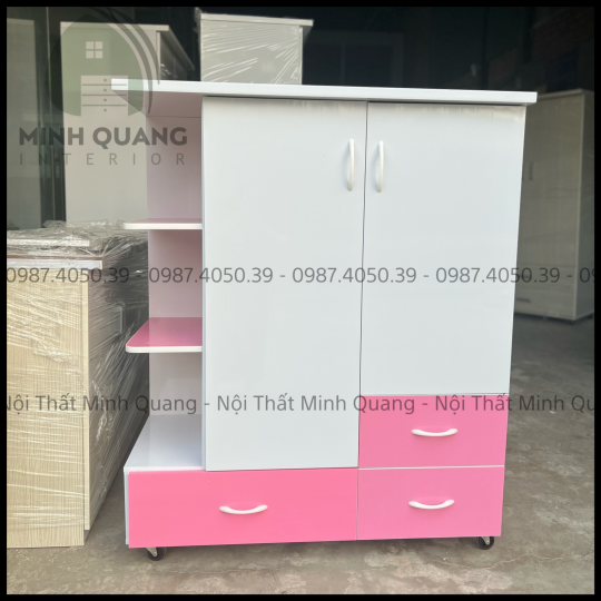 Tủ quần áo trẻ em trắng phối hồng TE0001